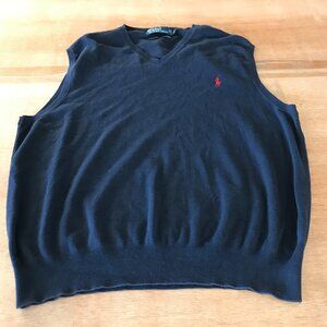 Polo Ralph Lauren Vest Sweater Men XXL Blue V Neck 100% Pima Cotton Pullover